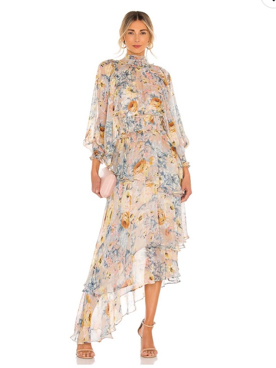 Elliatt Dresses & Skirts - Elliatt Pastel Floral High-Low Chiffon Dress - Blush, Yellow, Blue